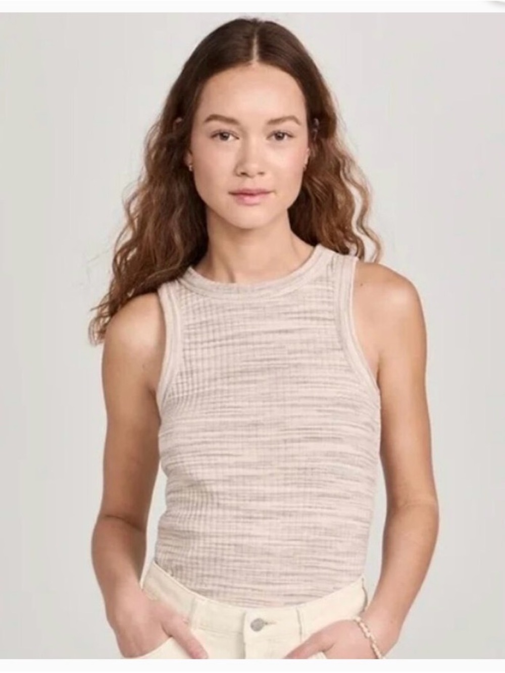 Madewell Brightside Rib Cutaway Crop Tank | Peachy Spacedye | Size S